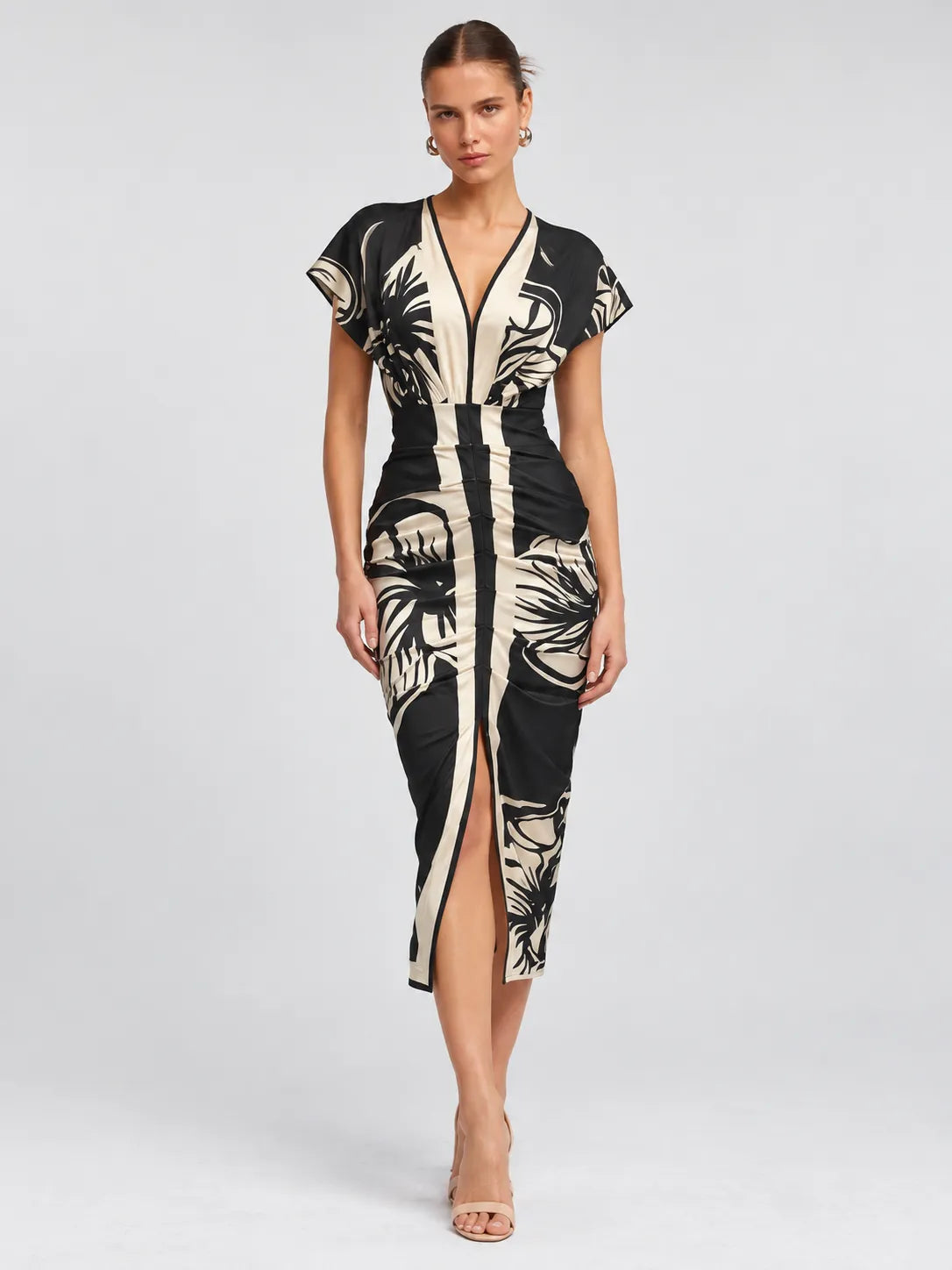 Melanie vestido midi estampado botánico negro
