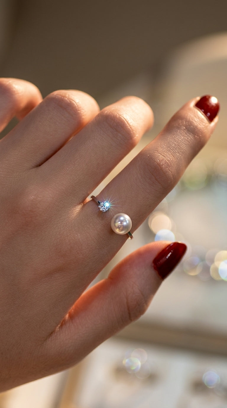 Anillo ajustable de plata S925 con perla natural