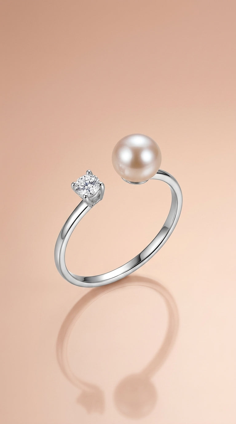 Anillo ajustable de plata S925 con perla natural