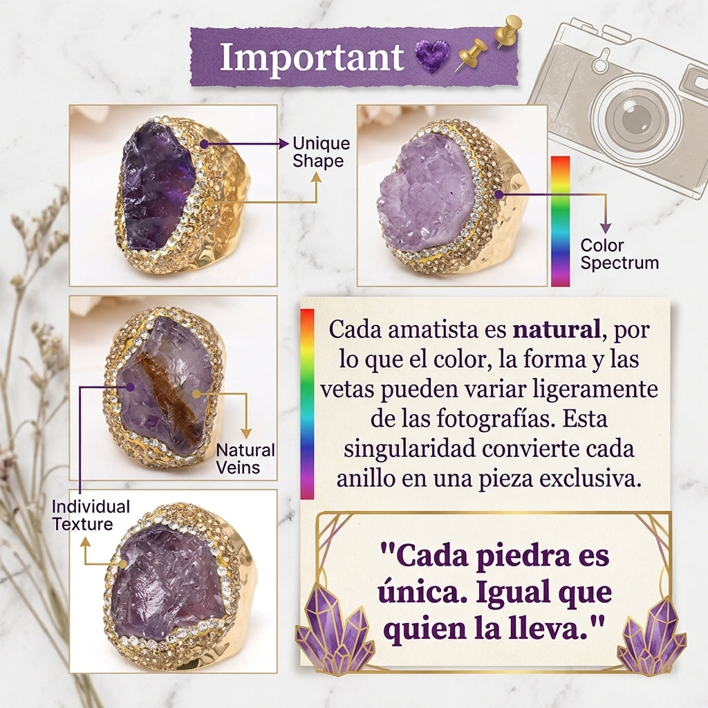 Anillo de cristal natural en bruto con brillantes