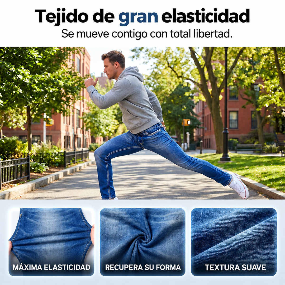 Vaqueros elásticos de hombre con doble costura