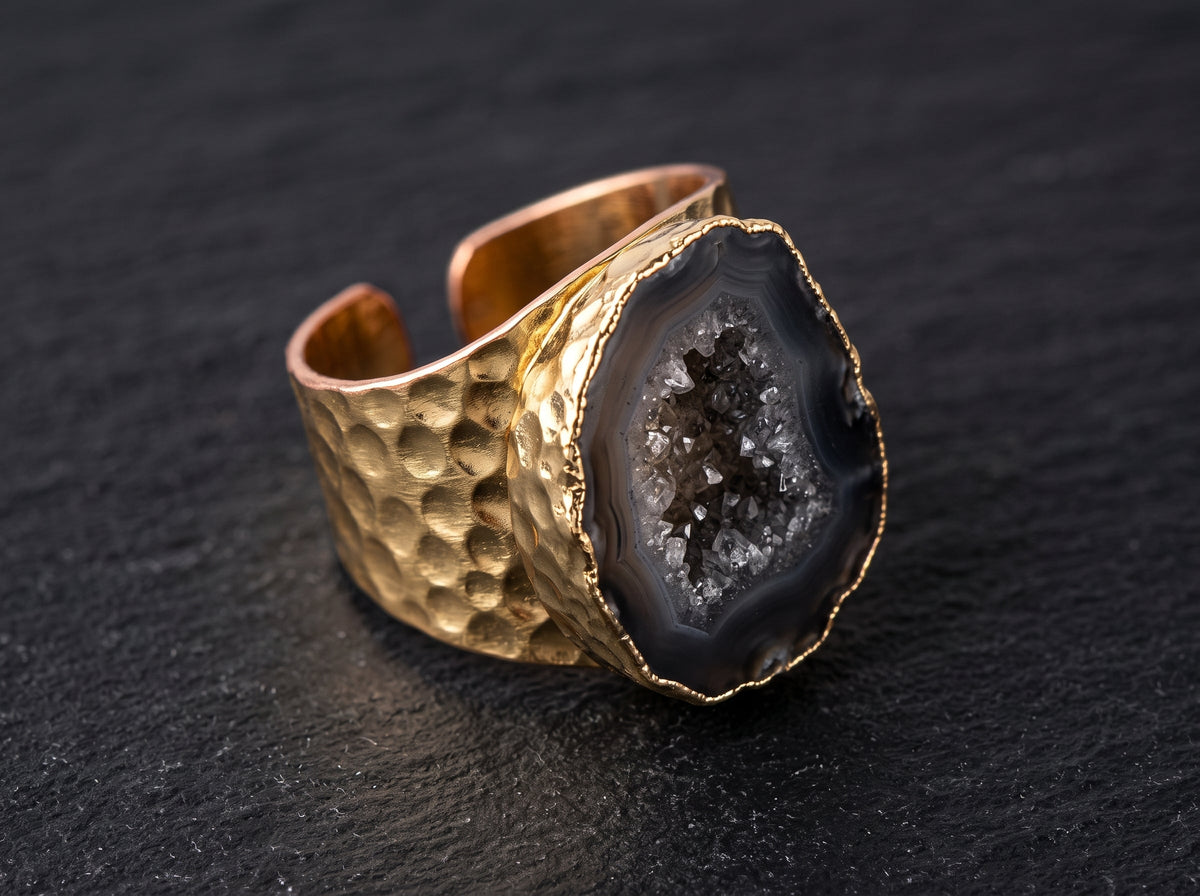 Anillo ajustable de ágata natural · Diseño bohemio