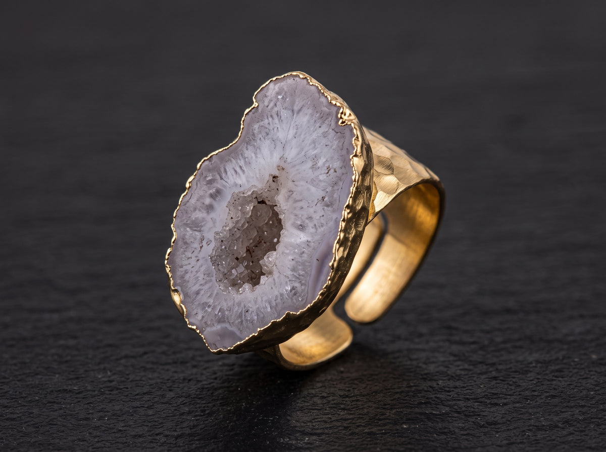 Anillo ajustable de ágata natural · Diseño bohemio