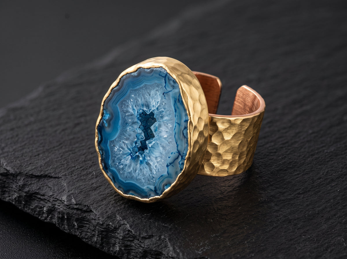 Anillo ajustable de ágata natural · Diseño bohemio