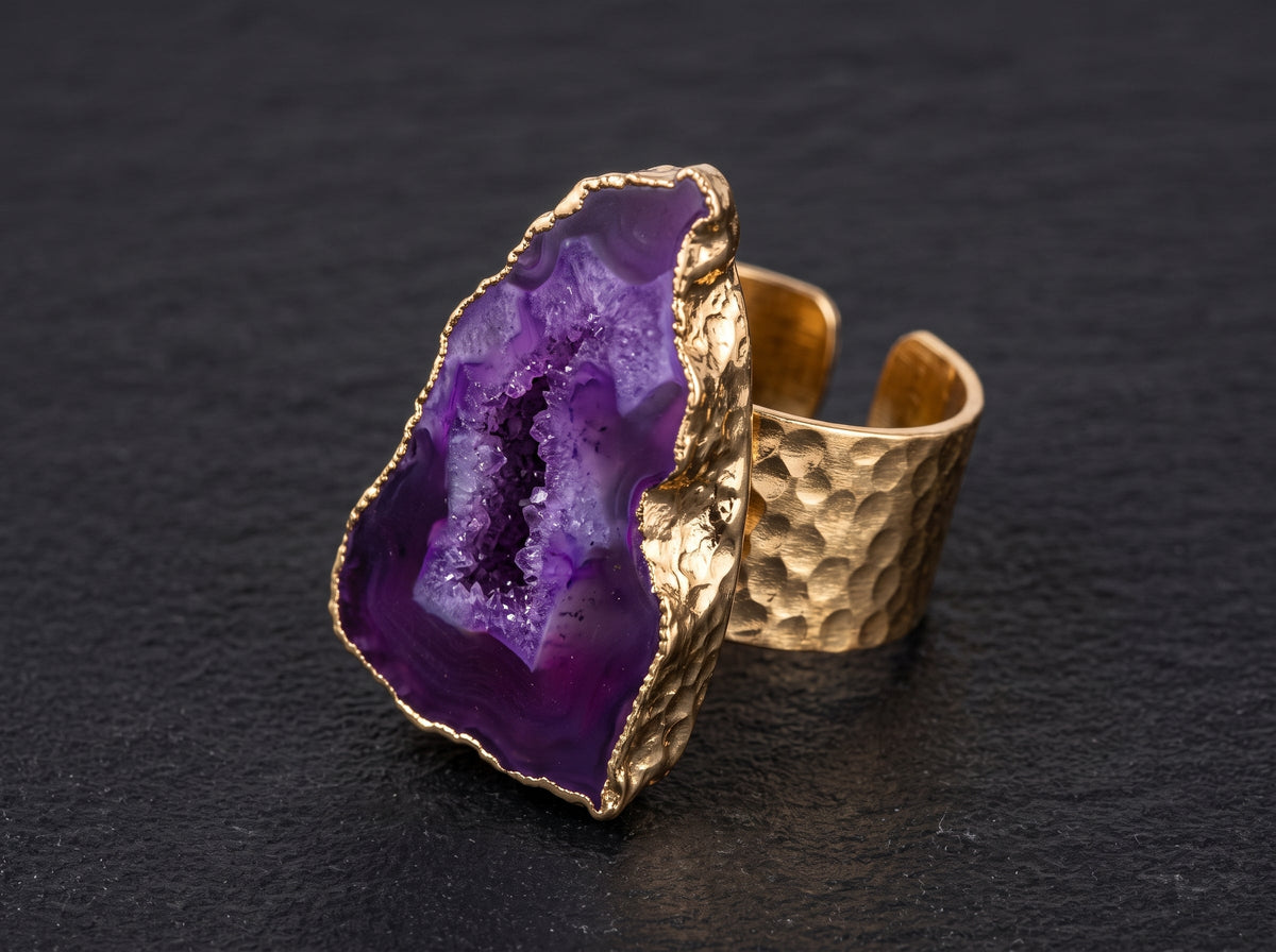 Anillo ajustable de ágata natural · Diseño bohemio