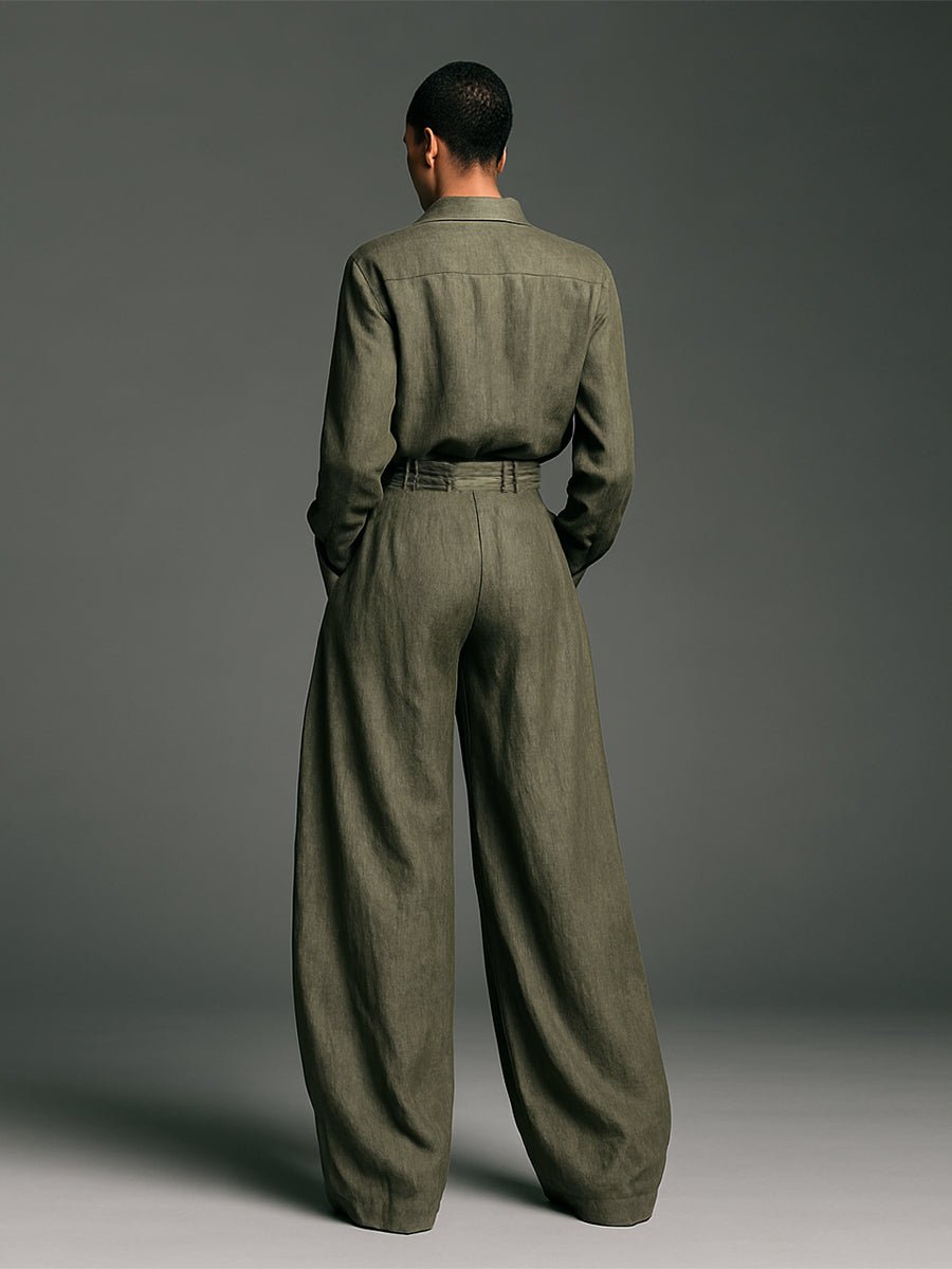 Conjunto de camisa de lino y pantalón ancho