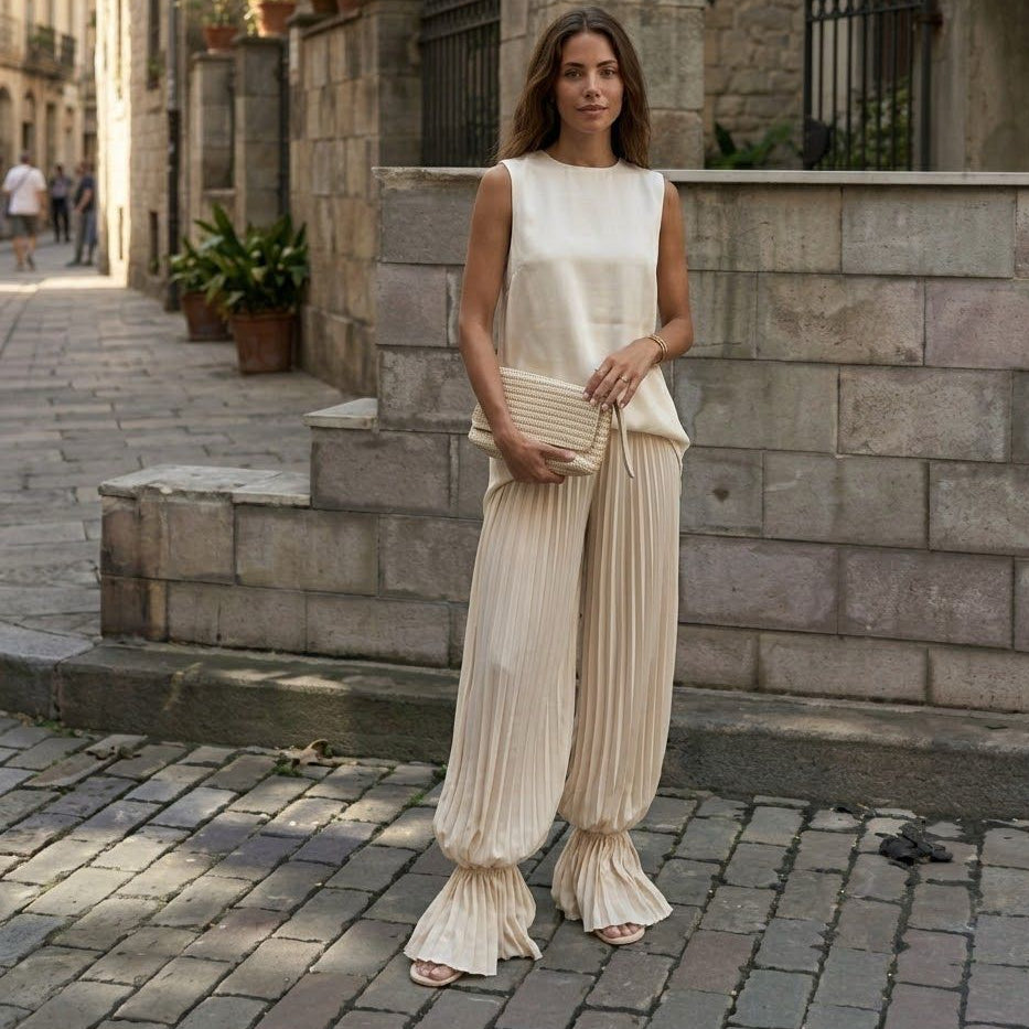 Pantalón plisado beige Soft Flow