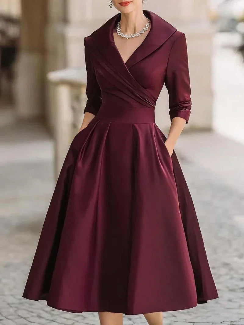 Vestido midi de invitada con cuello solapa