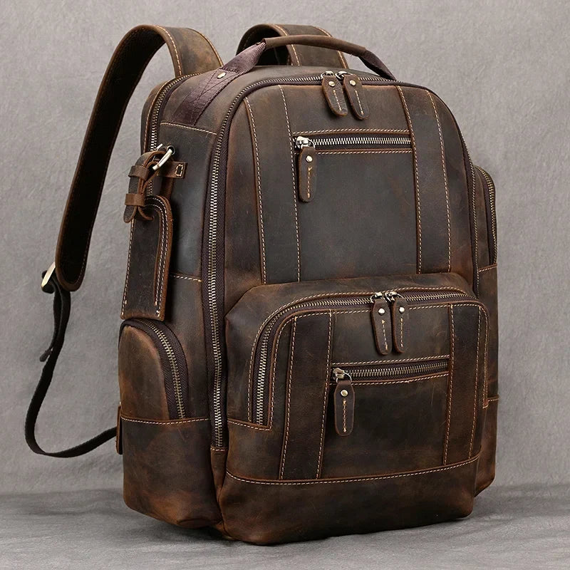 Mochila de viaje vintage de piel de vacuno