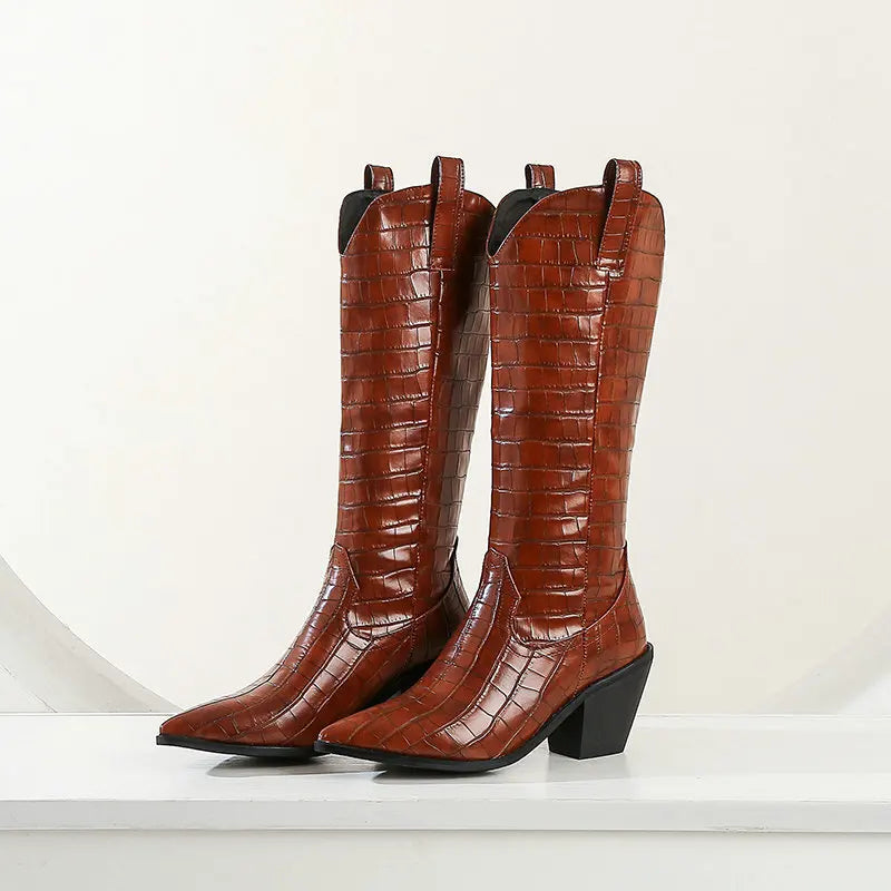 Botas altas western efecto cocodrilo