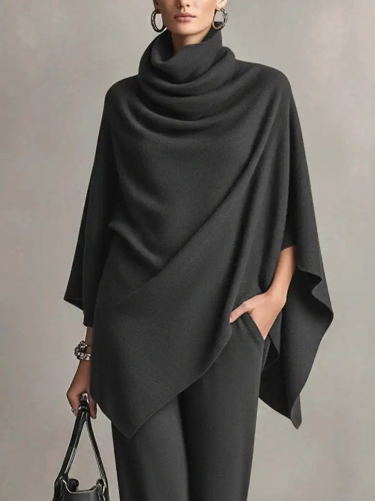 Inés | Conjunto de capa con cuello vuelto y pantalón ancho Gris carbón