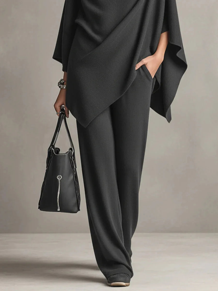 Inés | Conjunto de capa con cuello vuelto y pantalón ancho Gris carbón