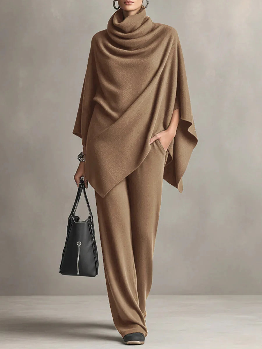 Inés | Conjunto de capa con cuello vuelto y pantalón ancho Camel