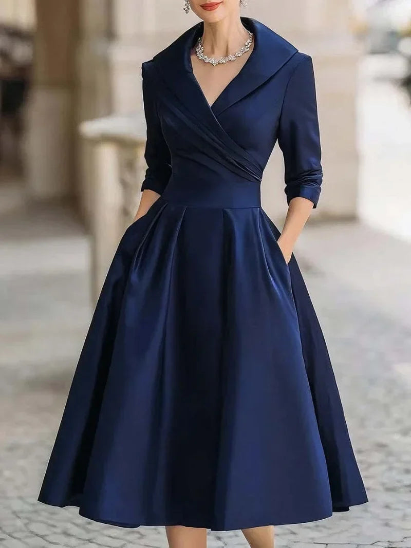 Vestido midi de invitada con cuello solapa