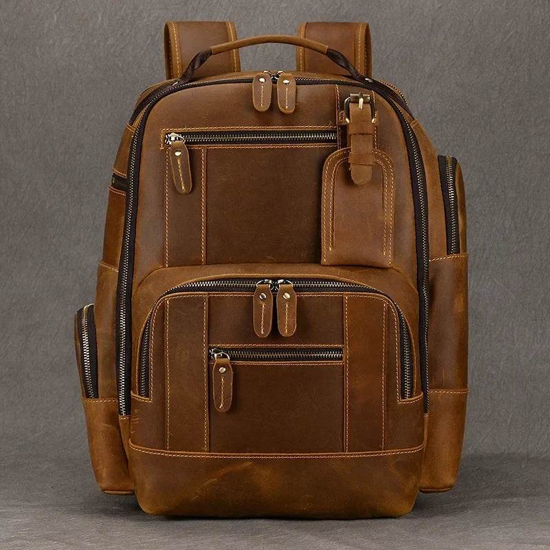 Mochila de viaje vintage de piel de vacuno