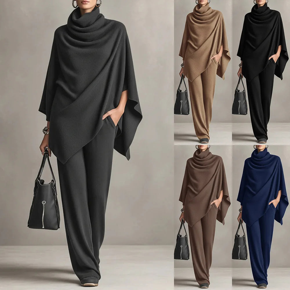 Inés | Conjunto de capa con cuello vuelto y pantalón ancho colores