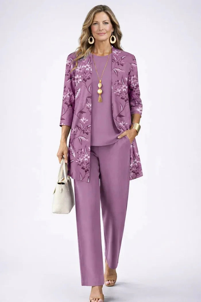 Olivia | Conjunto 3 piezas con chaqueta estampada Rosa