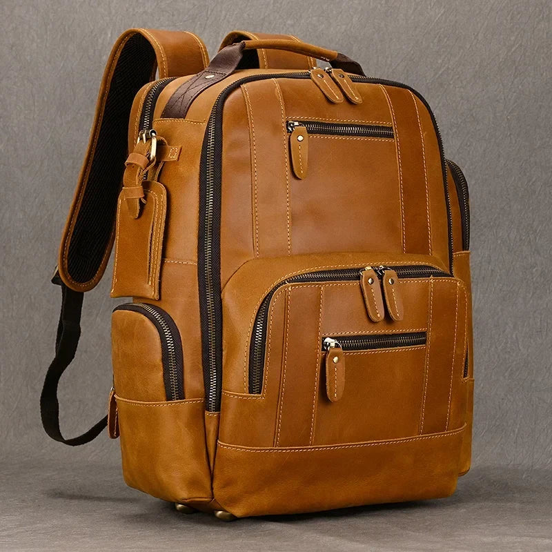 Mochila de viaje vintage de piel de vacuno