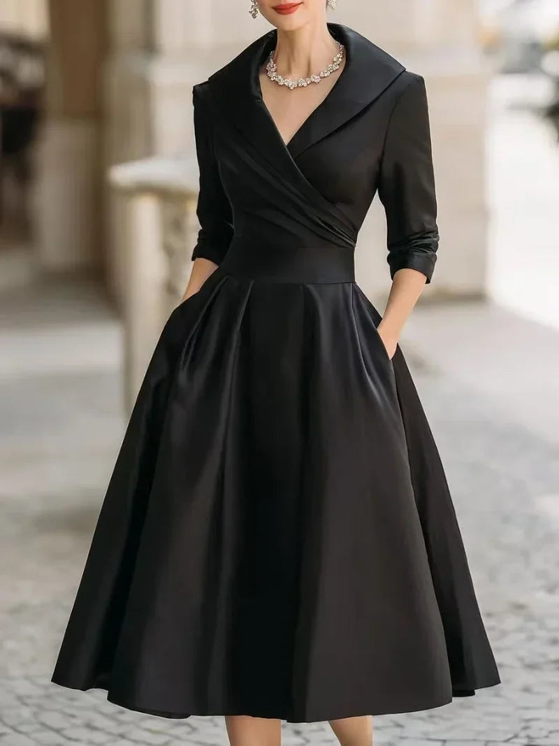 Vestido midi de invitada con cuello solapa