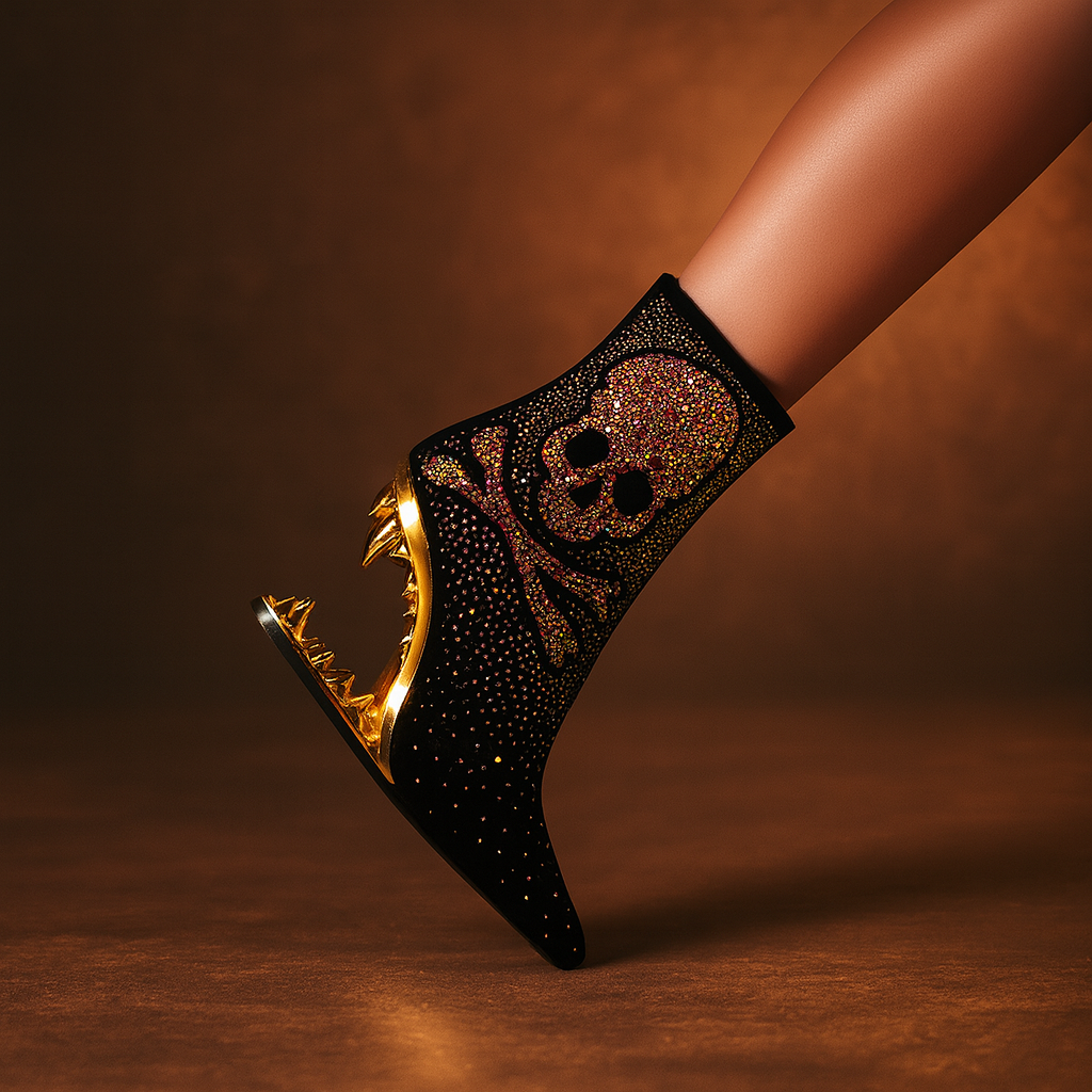 Botines con tacón metálico y calavera