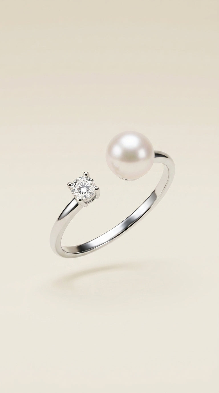 Anillo ajustable de plata S925 con perla natural
