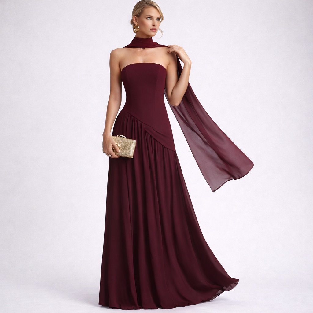 Vestido largo burdeos Elegance Flow