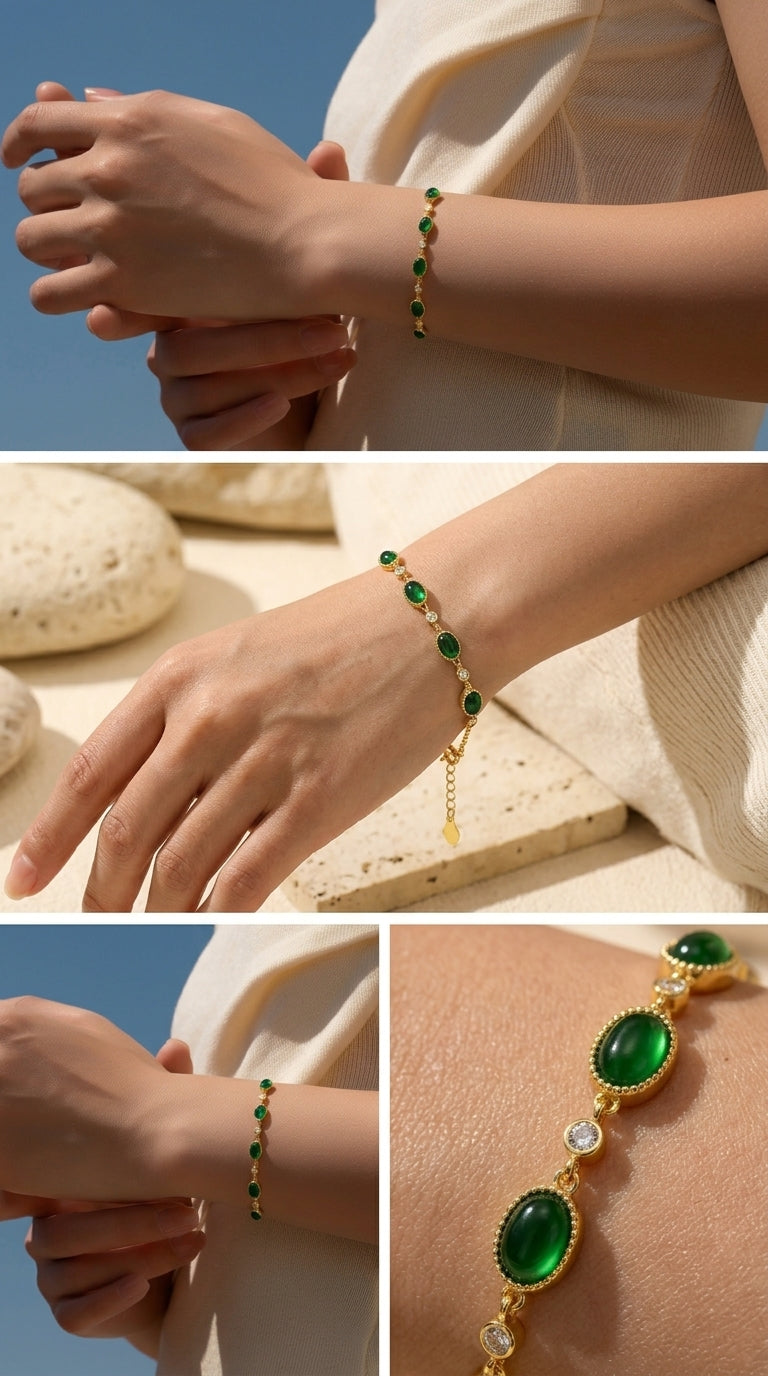 Pulsera vintage verde esmeralda en plata S925