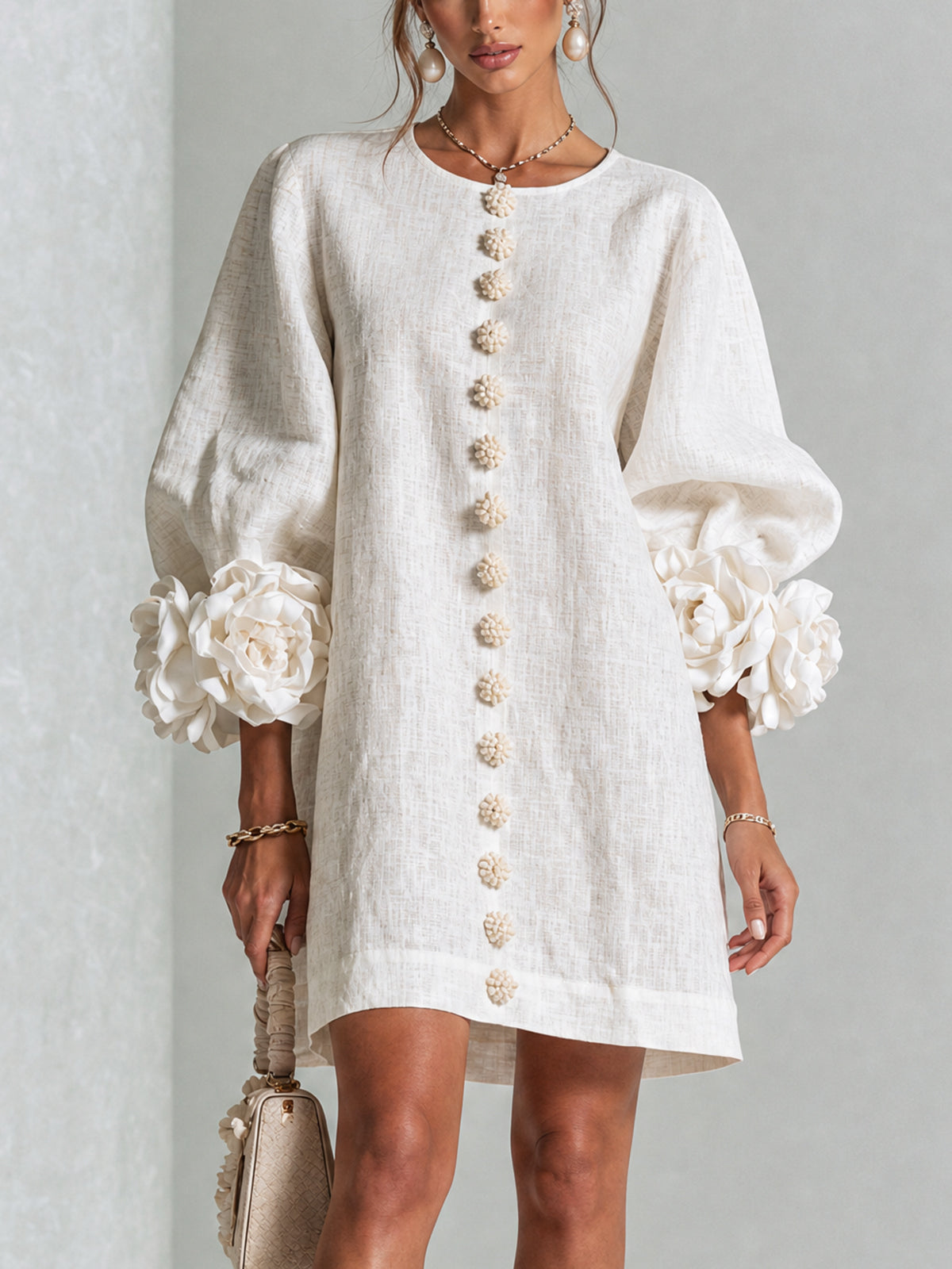 Vestido Valentina con puños de rosas