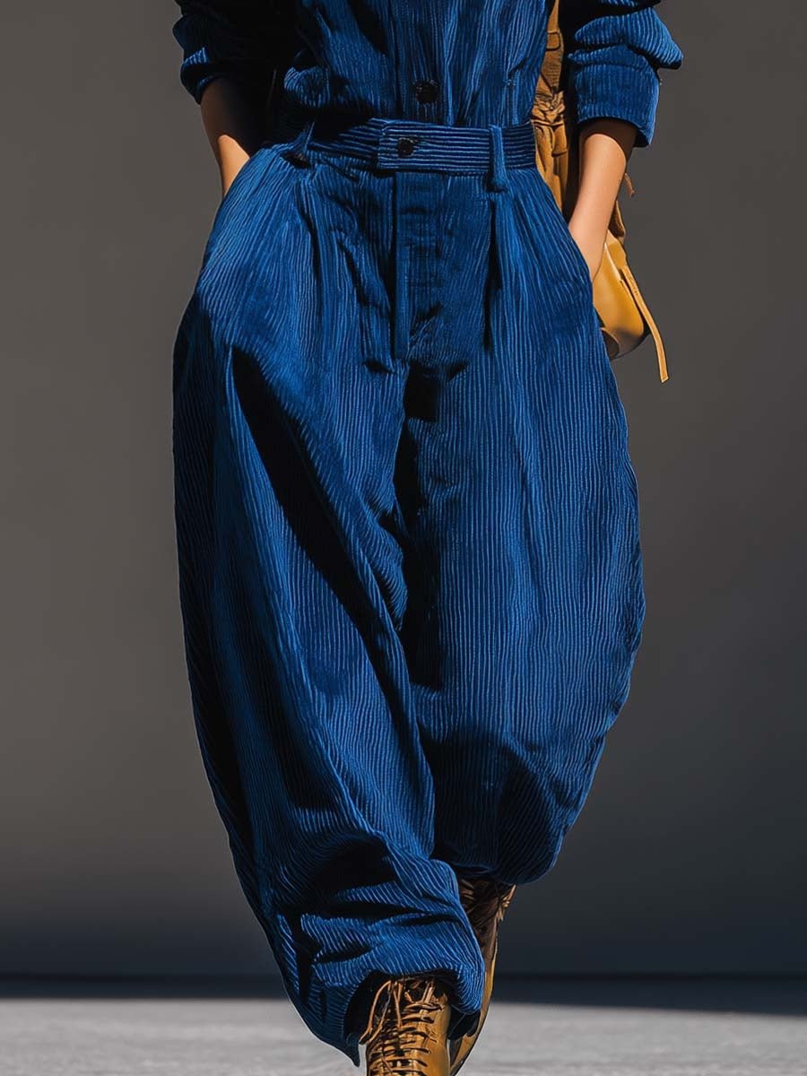 Conjunto azul de pana con capucha y pantalón ancho