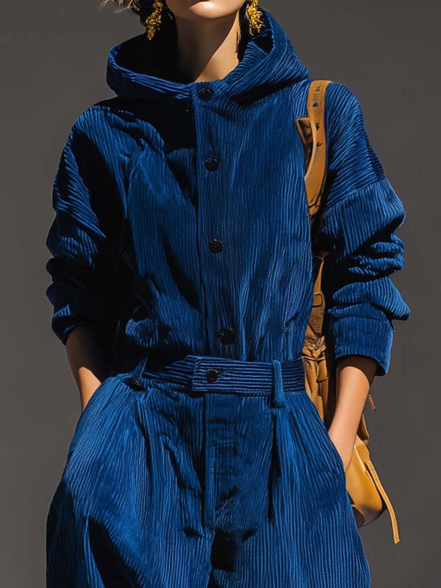 Conjunto azul de pana con capucha y pantalón ancho