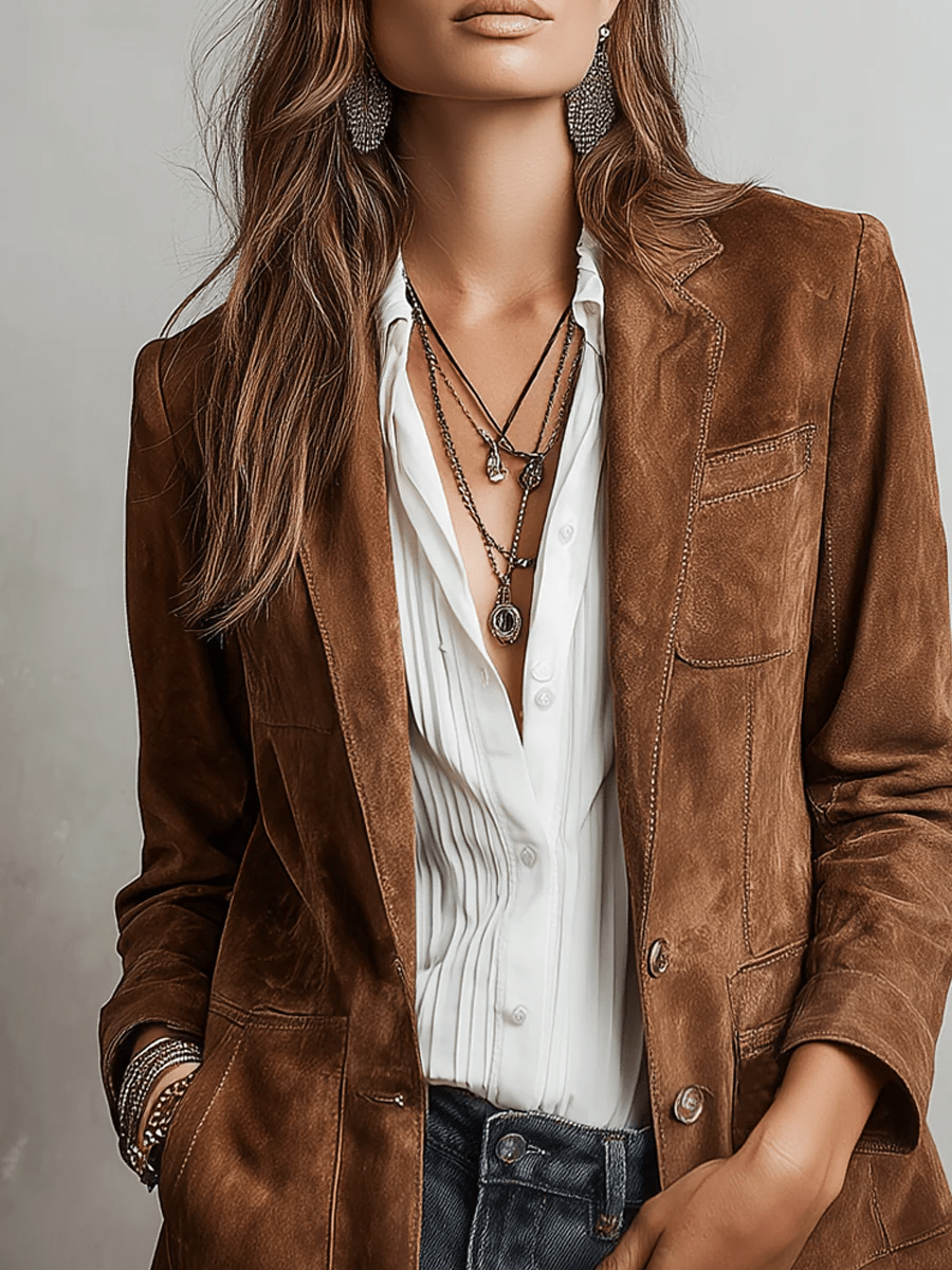 Chaqueta vintage de ante marrón