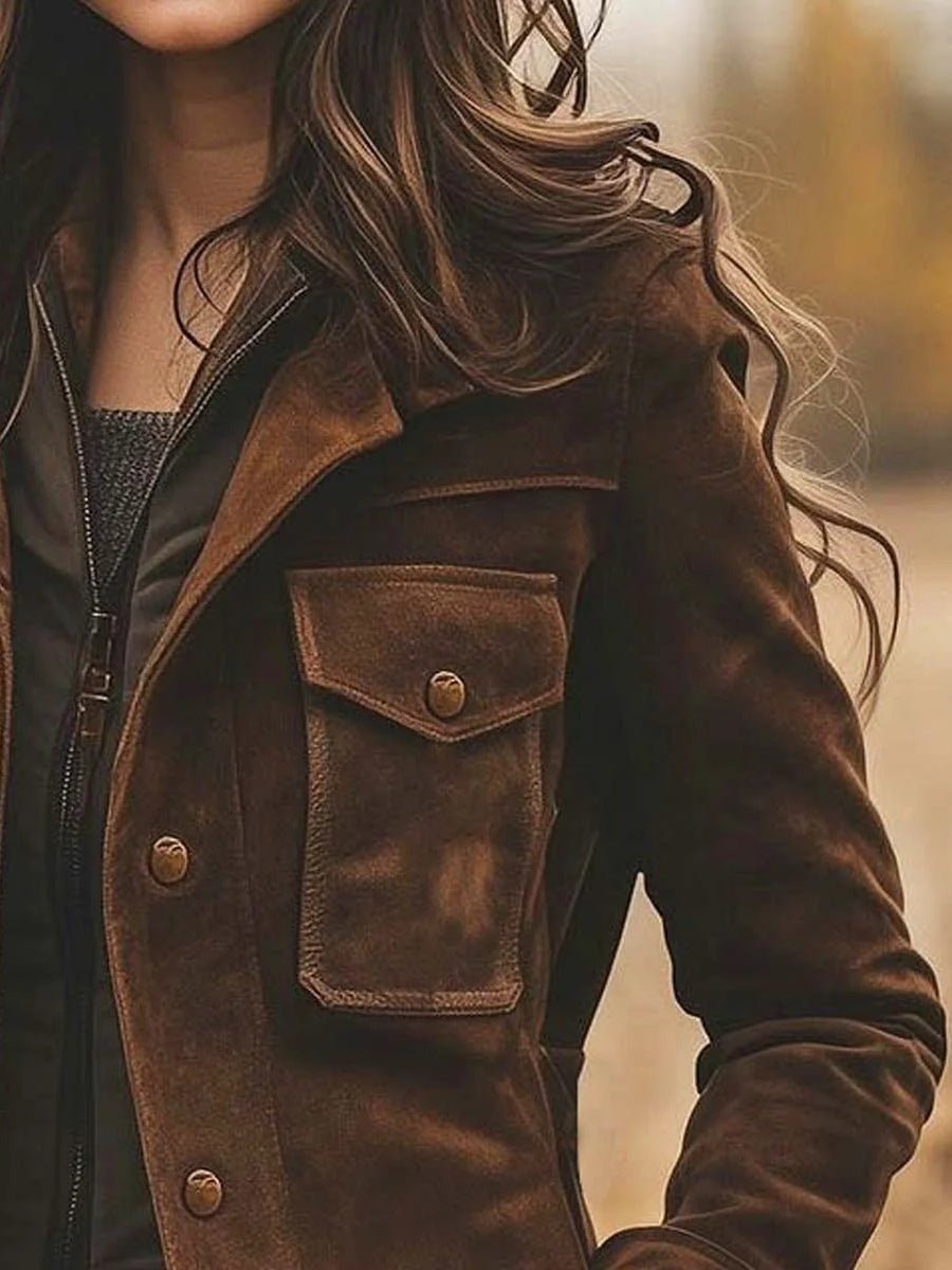 Abrigo vintage de ante sintético con cuello solapa