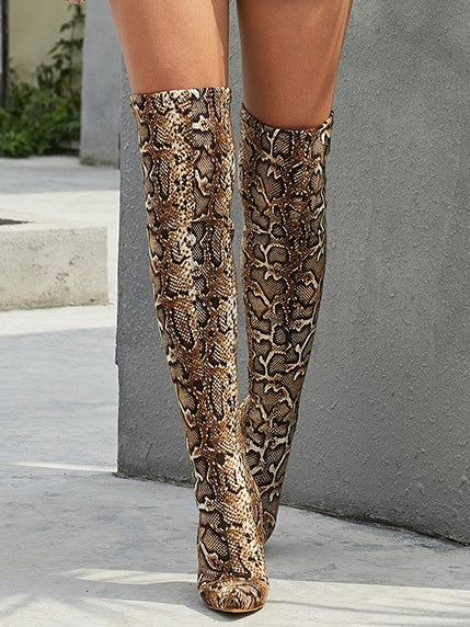 Botas altas vintage marrón print serpiente