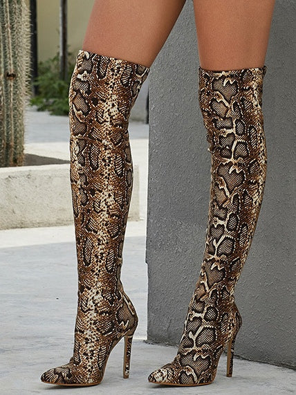 Botas altas vintage marrón print serpiente