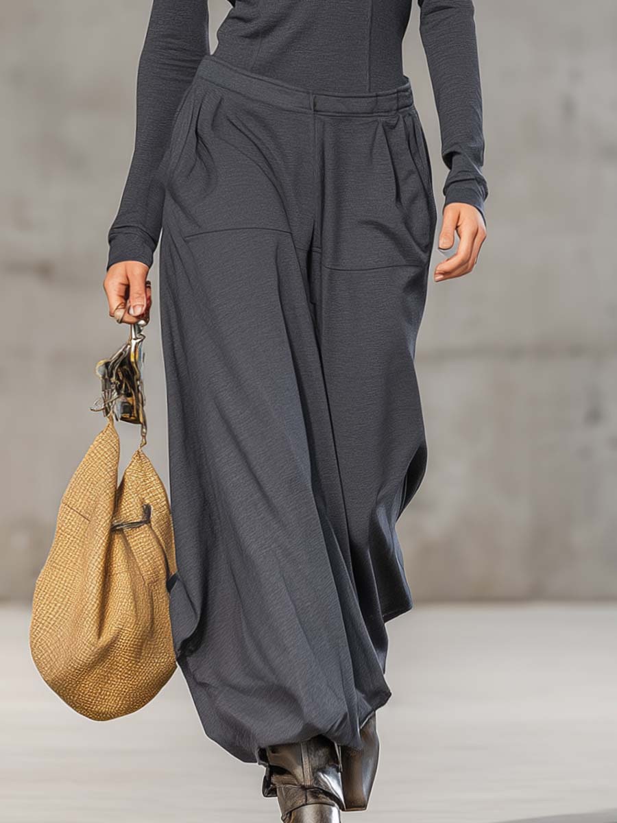 Conjunto retro de cuello alto con cremallera y pantalón ancho