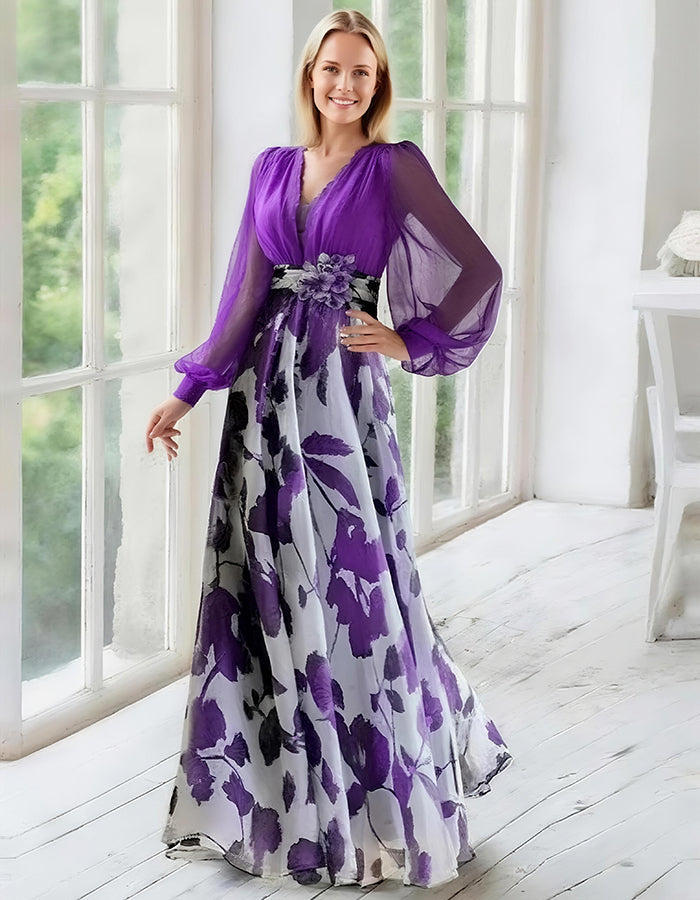 Vestido largo de gasa con estampado floral