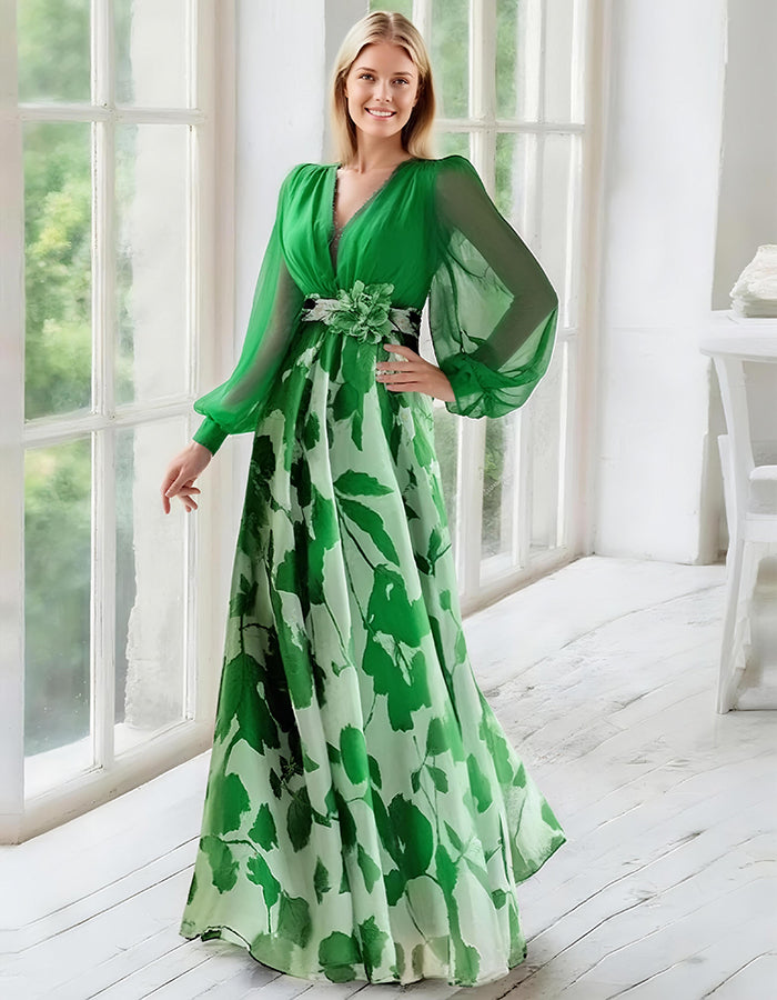 Vestido largo de gasa con estampado floral