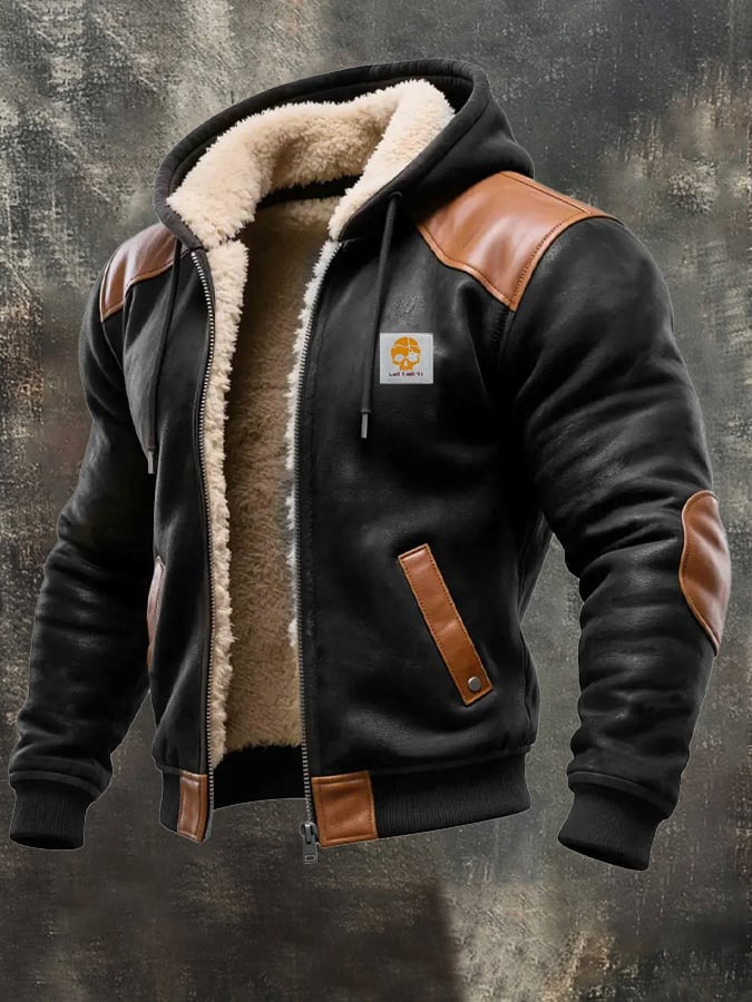 Chaqueta vintage de ante y piel con capucha