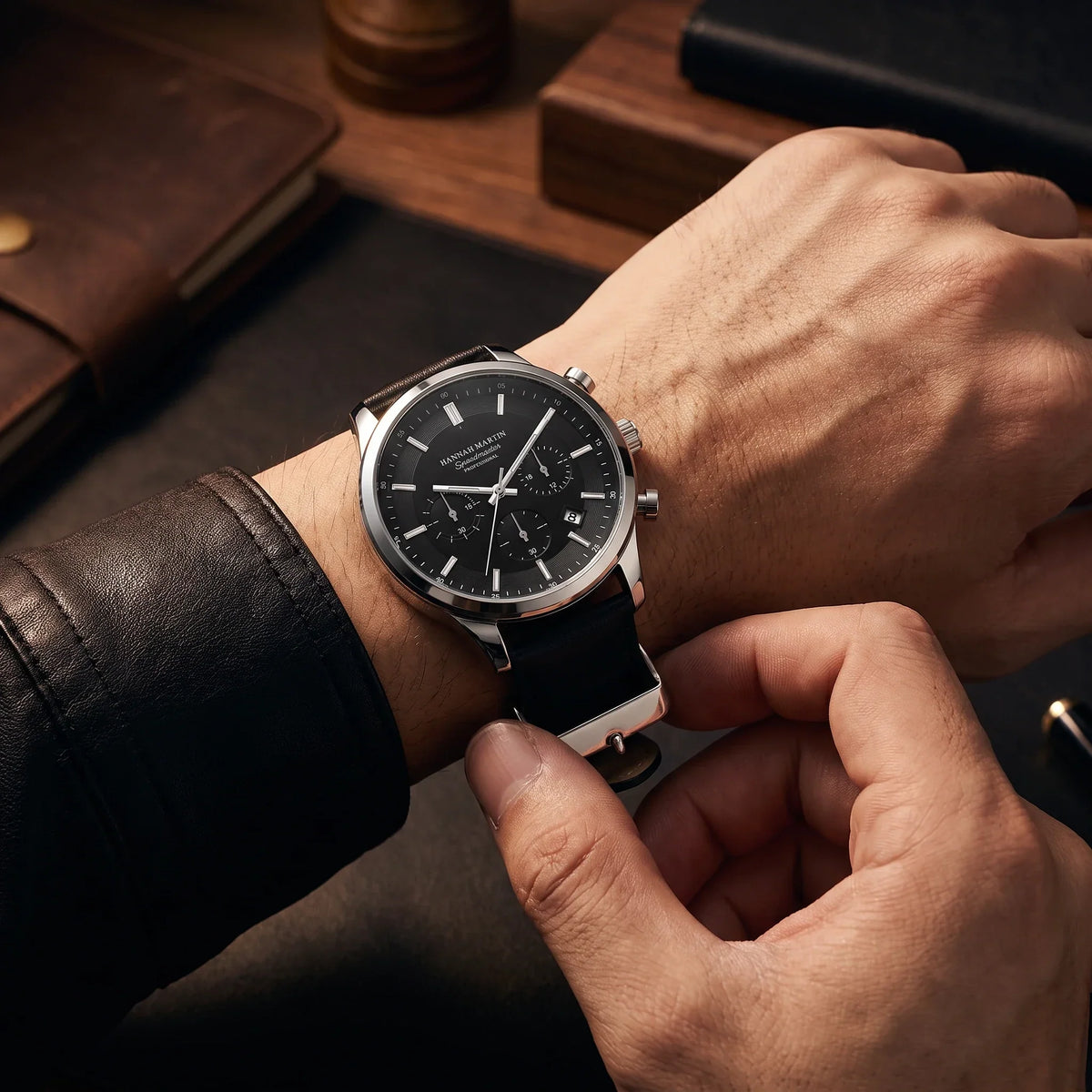 Reloj cronógrafo con correa de piel