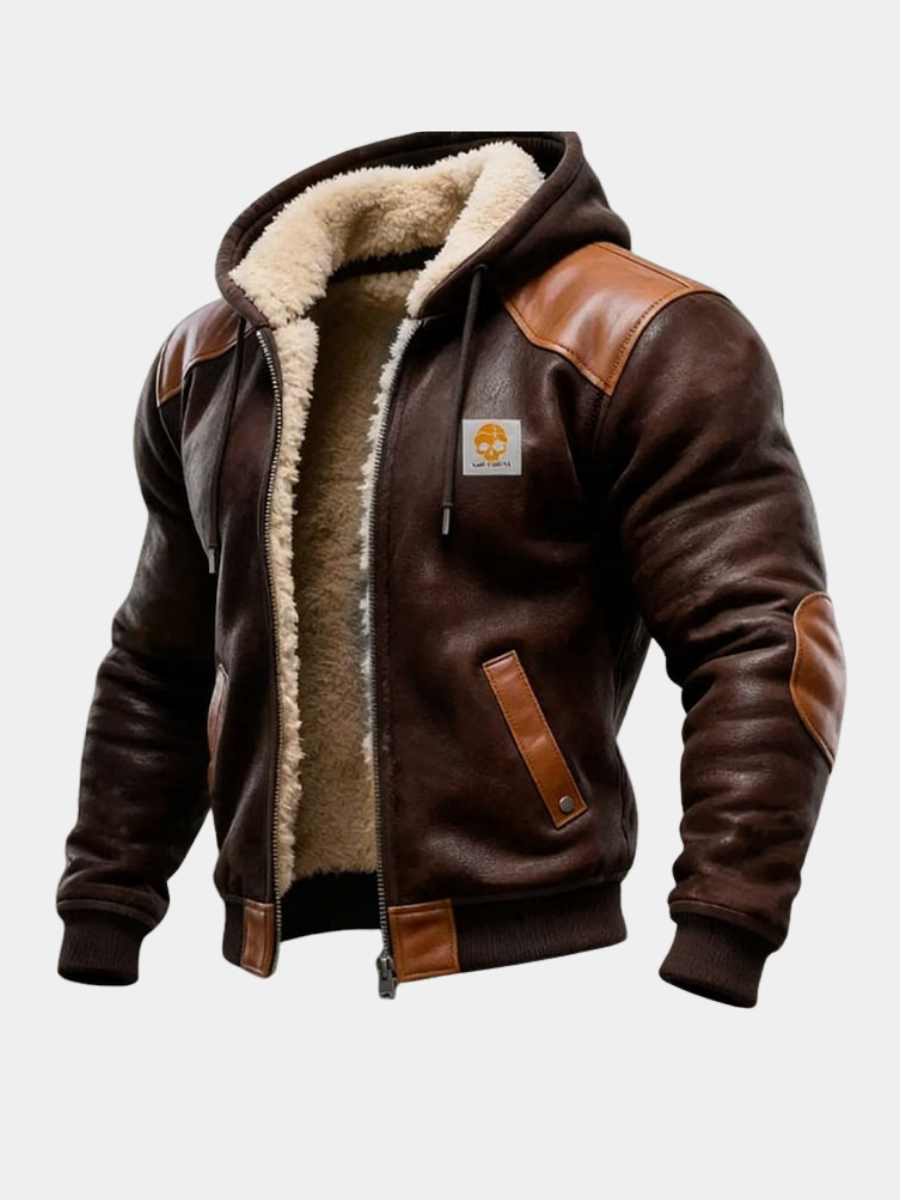 Chaqueta vintage de ante y piel con capucha