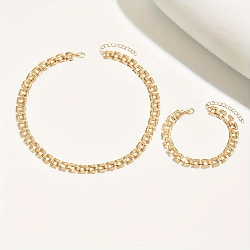 Set collar y pulsera eslabón cuadrado Bertille