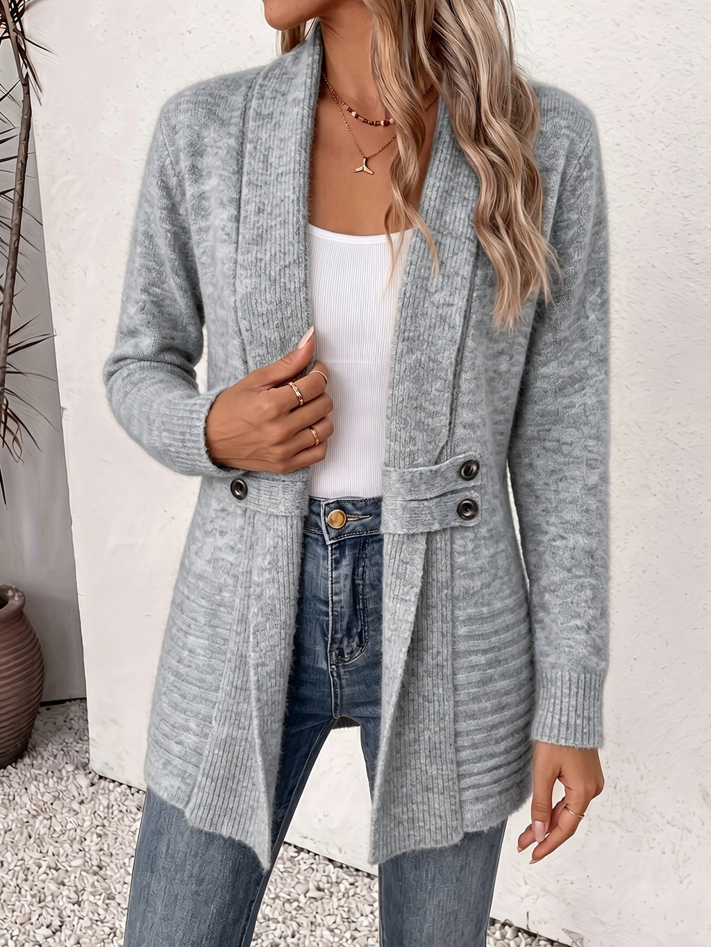 Elegante cárdigan de mujer: abertura delantera y cintura cosida