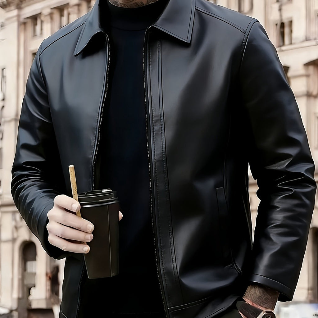 Chaqueta clásica de efecto piel con cremallera
