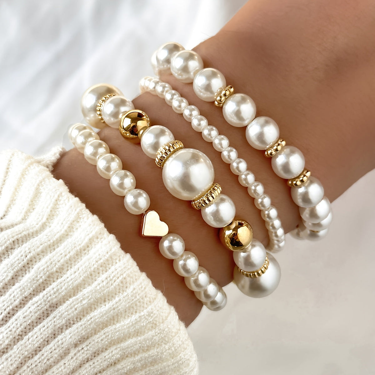 Set de pulseras perlas y corazón Camille