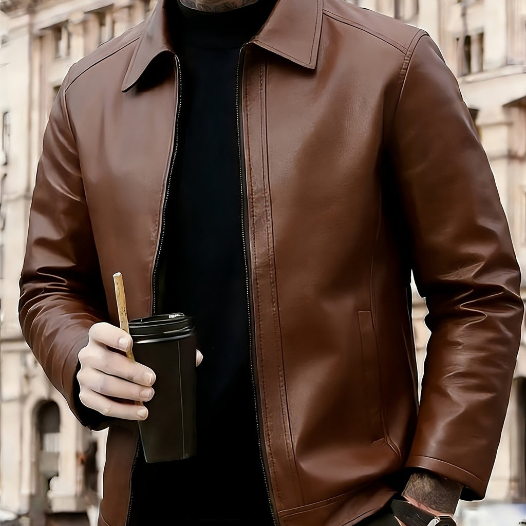 Chaqueta clásica de efecto piel con cremallera