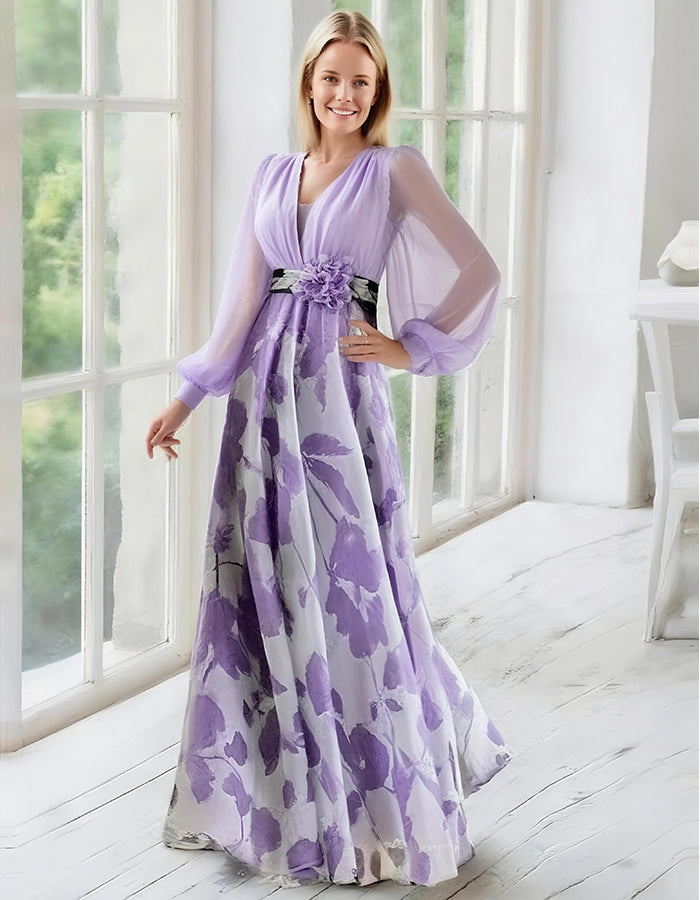 Vestido largo de gasa con estampado floral