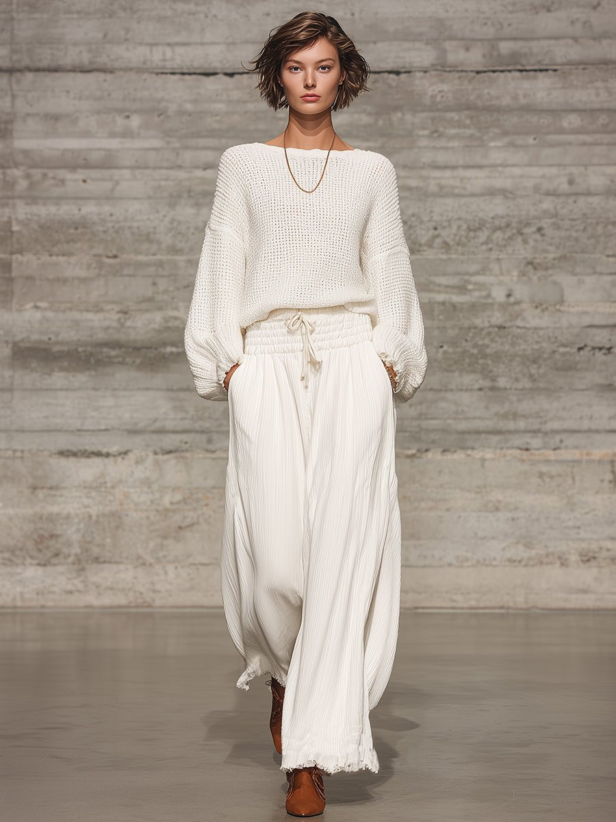 Pantalón ancho retro blanco