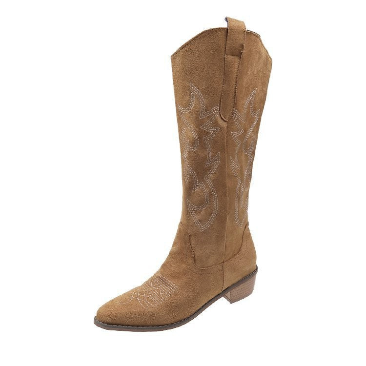 Botas western denim bordadas con plataforma