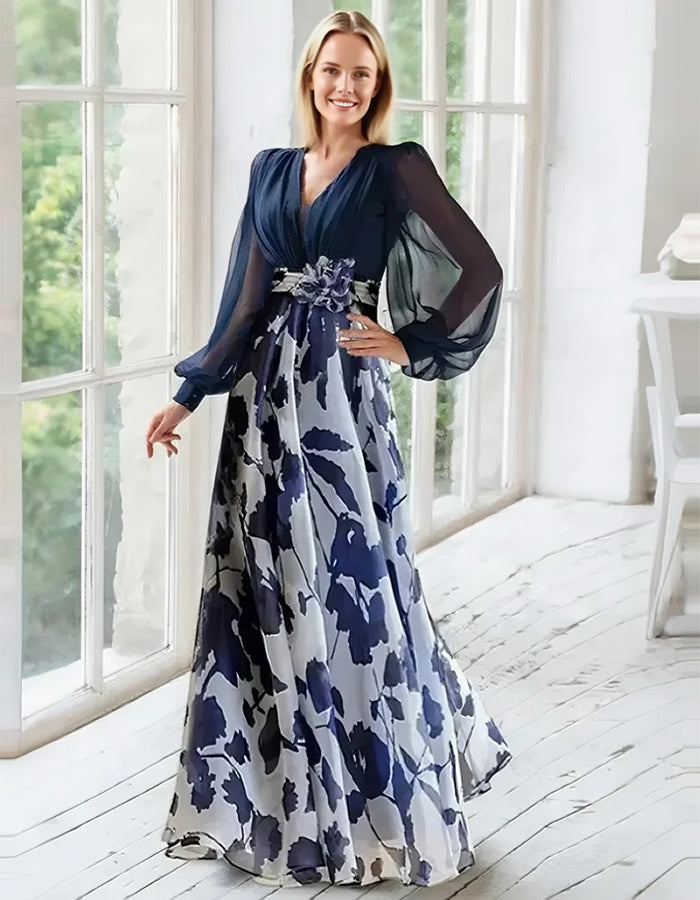 Vestido largo de gasa con estampado floral