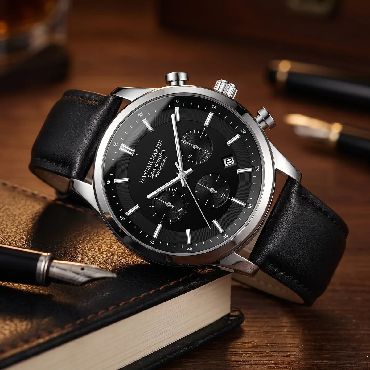 Reloj cronógrafo con correa de piel